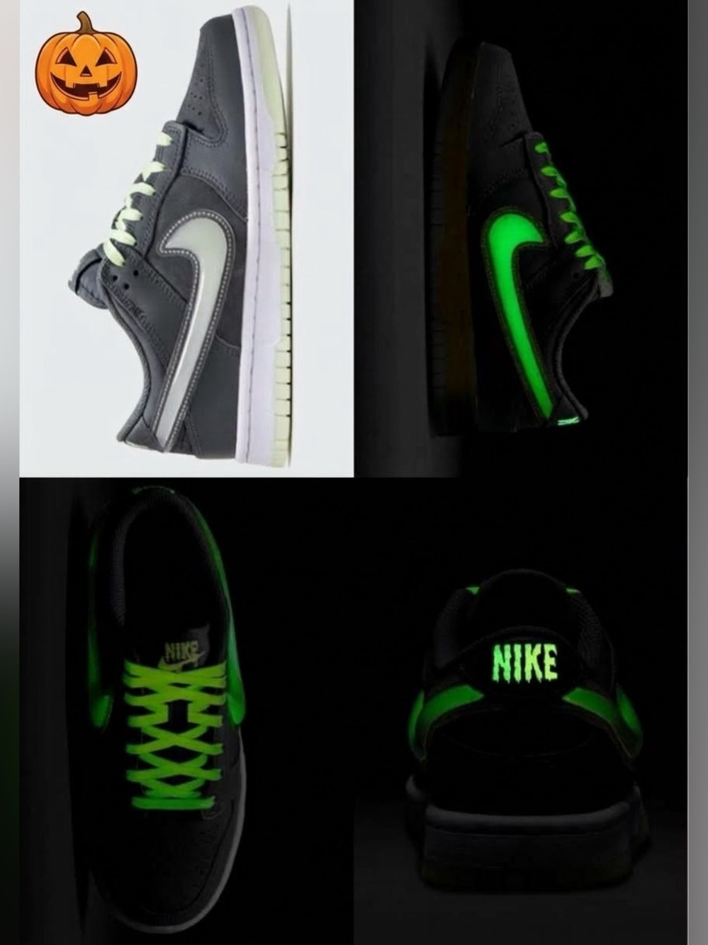 Nike Dunk Low Halloween Glow Dark Iron Grey HQ3569-068 W8 GS 6.5Y NIB No Lid